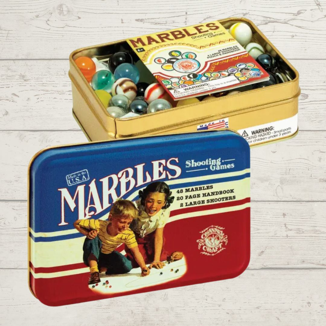 Marbles in A Classic Toy Tin